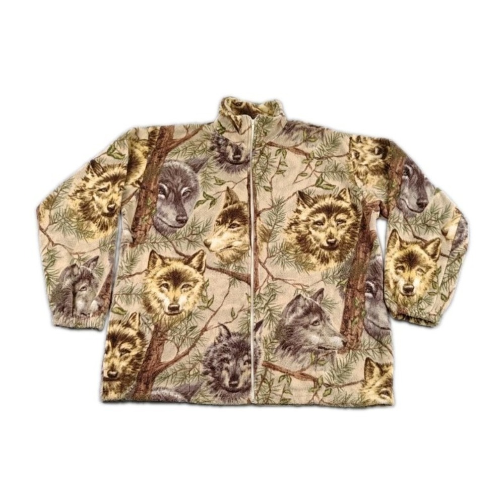 PFI Fleece AOP Wolf Pack Wolves Fleece Wildlife Outdoor Full Zip Jacket Mens LG